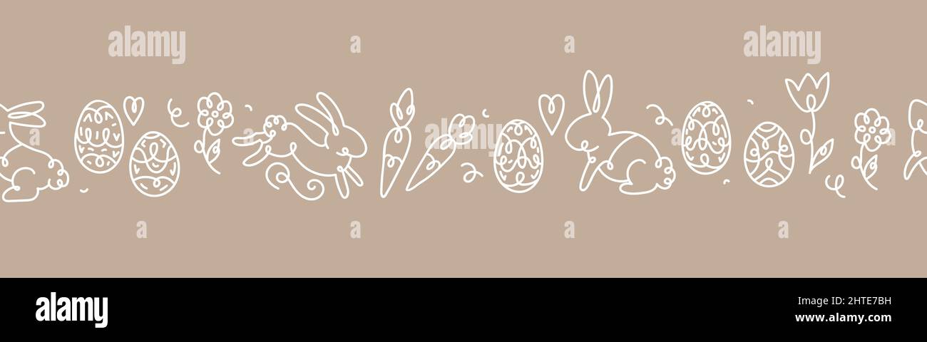 Cute hand drawn Easter seamless pattern with bunnies, eggs and ...