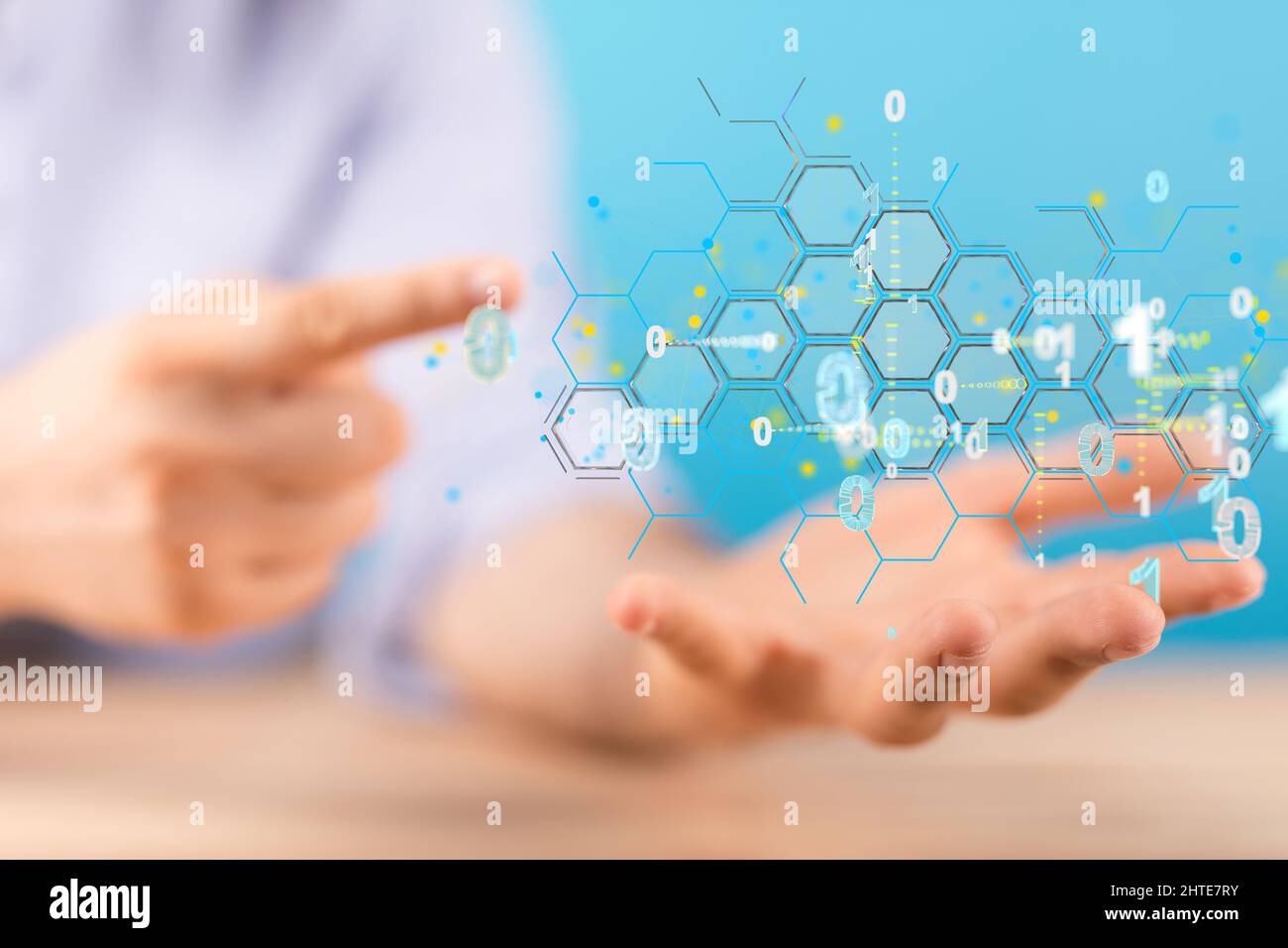 Male displaying an integrated digital web - data security concept Stock Photo