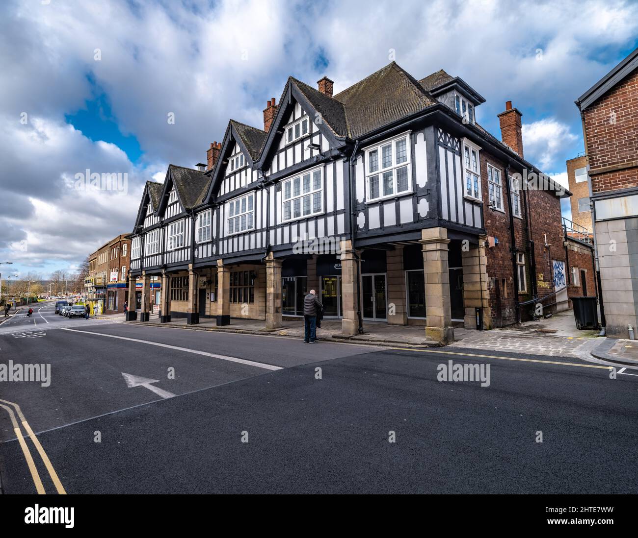 Traditional Chesterfield Building on Knifesmithgate, Chesterfield a large market town, in the Borough of Chesterfield, Derbyshire, England, 11 miles f Stock Photo