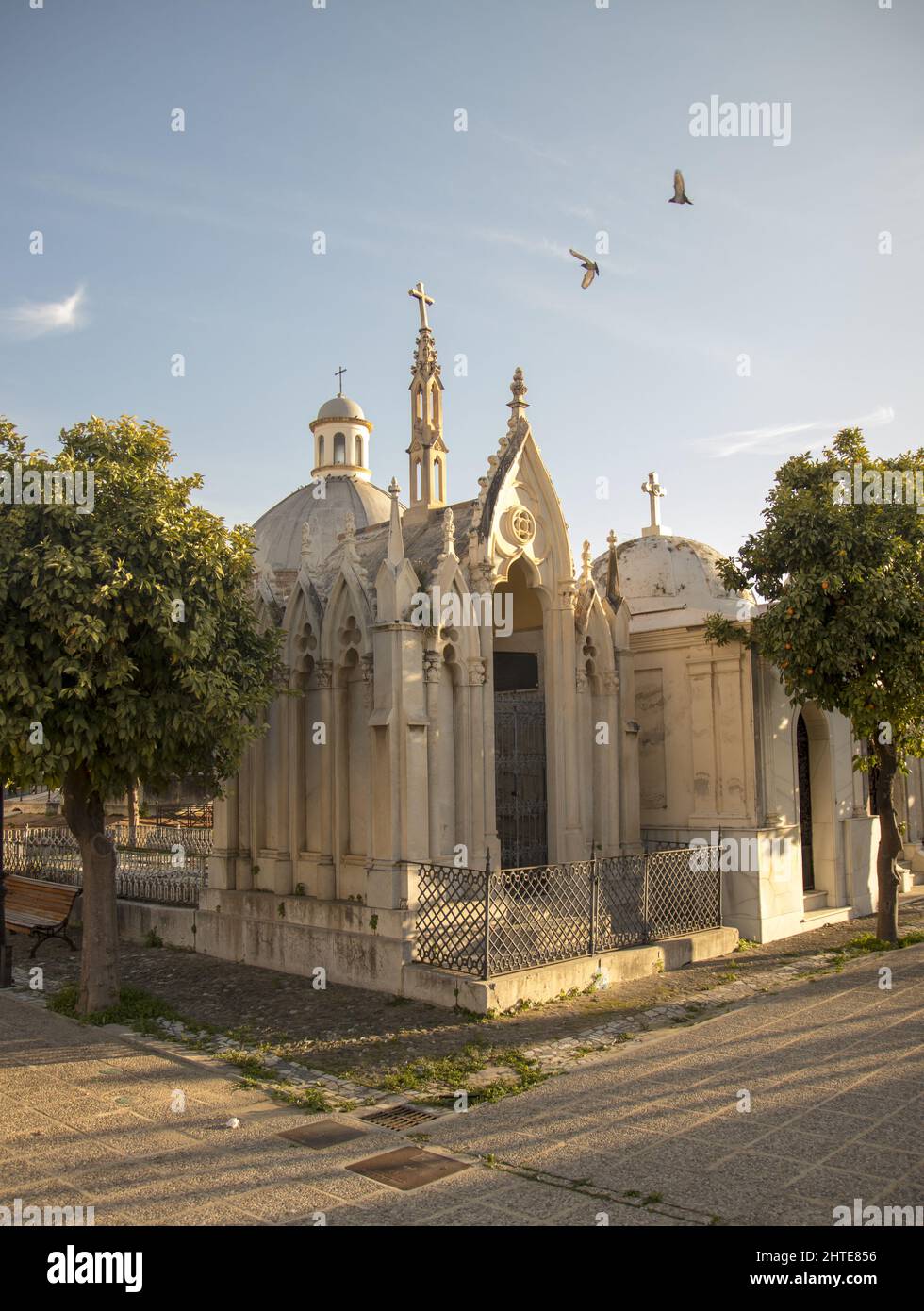 Vertical shot of Malaga Cemetery in Spain Stock Photo