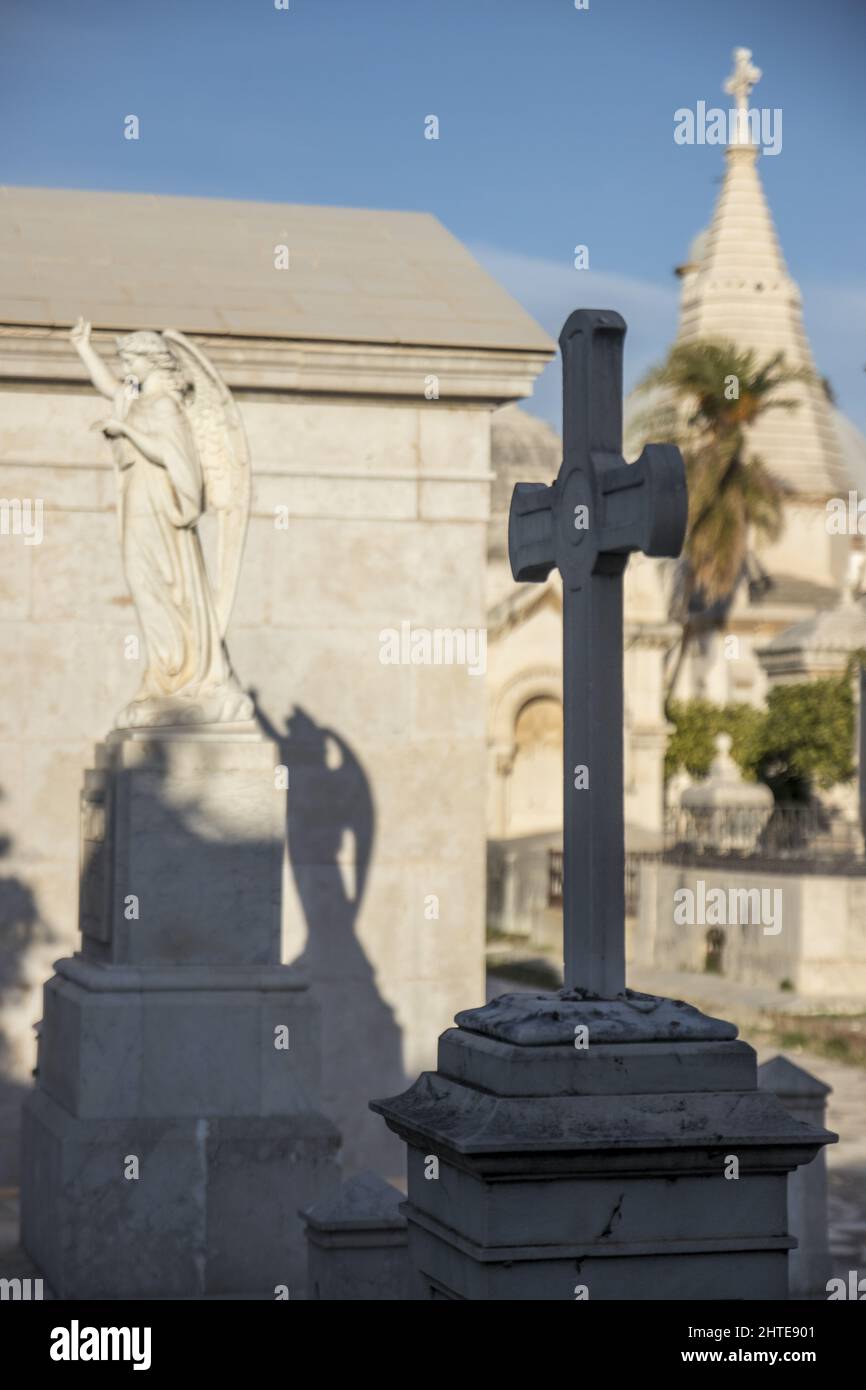 Vertical shot of Malaga Cemetery in Spain Stock Photo