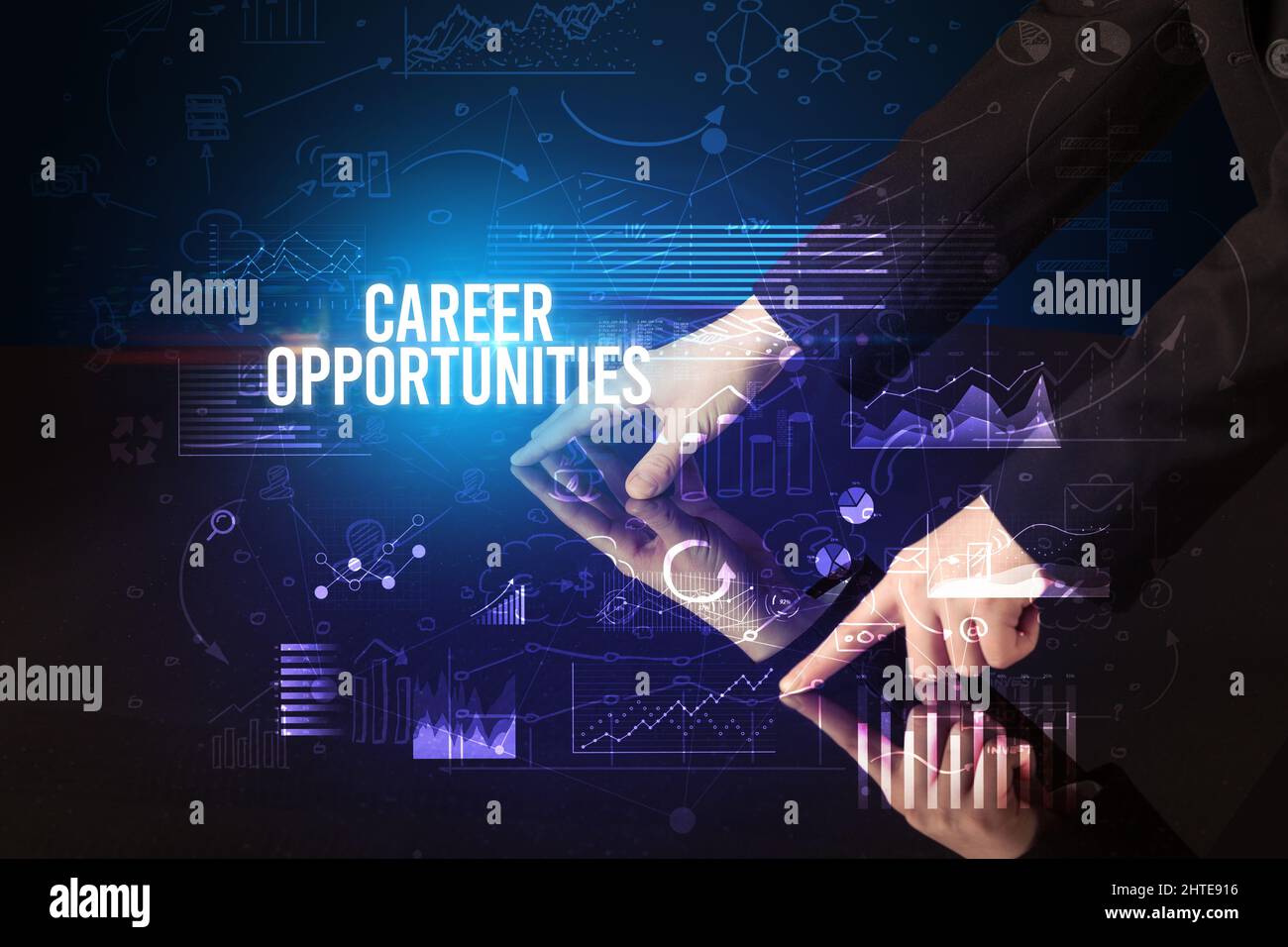 Businessman touching huge screen concept Stock Photo