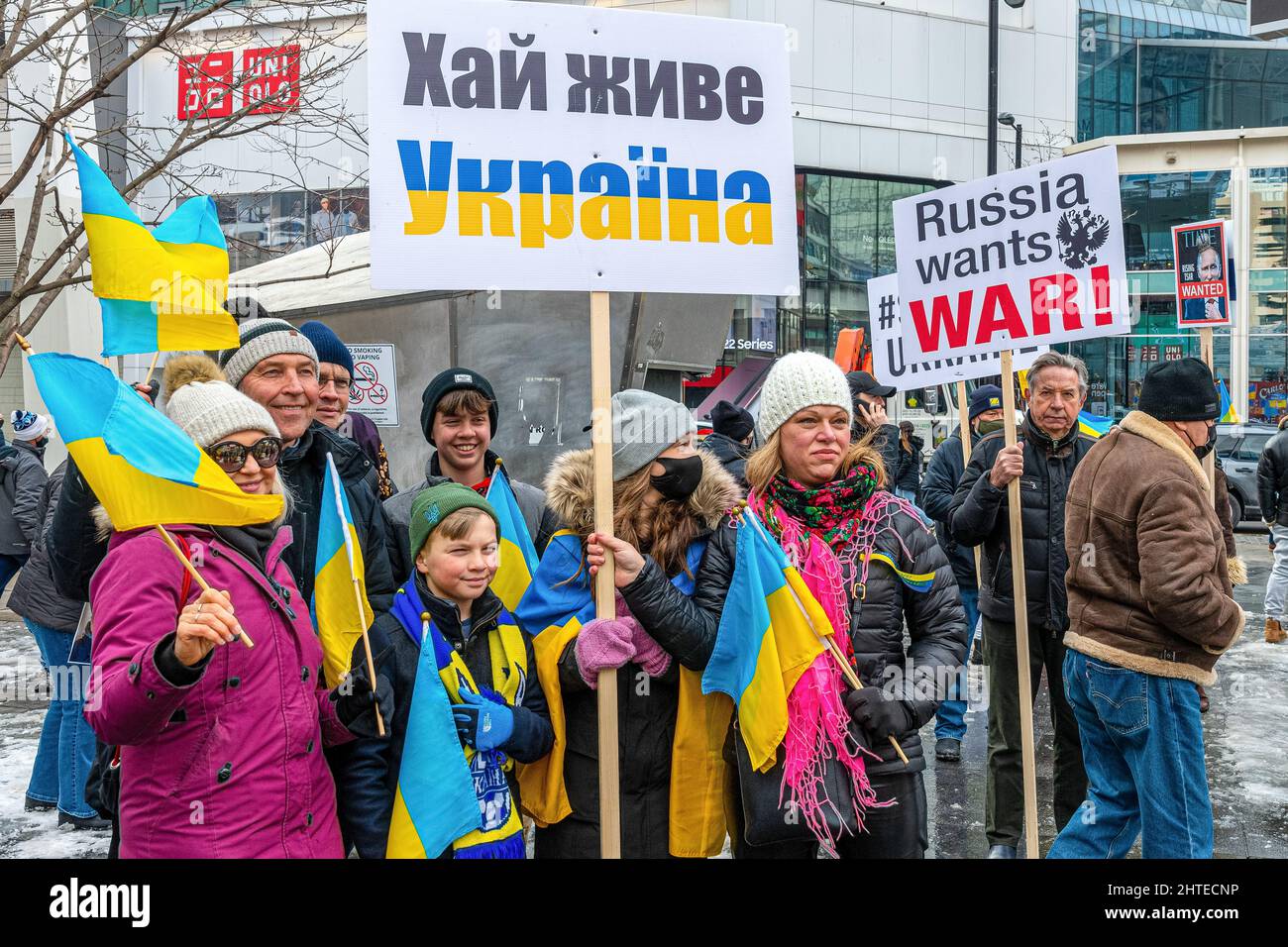 Toronto, Canada February 27, 2022 An Ukrainian family partaking in