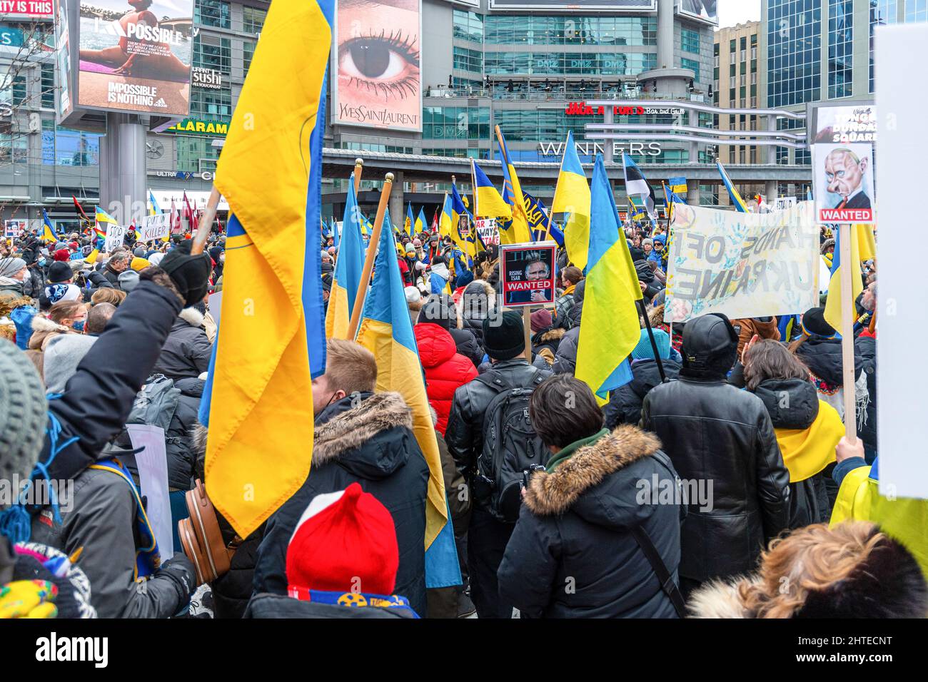 Toronto Ukraine Rally Toronto, Canada - February 27, 2022: General view of the crowd of ...