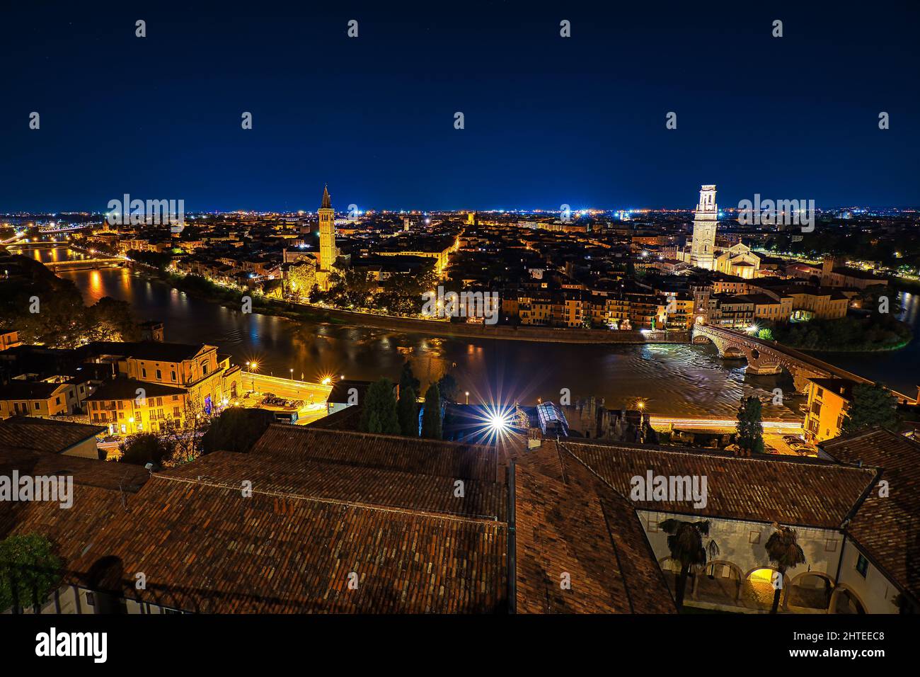 An aerial night view of Verona, Ital Stock Photo - Alamy