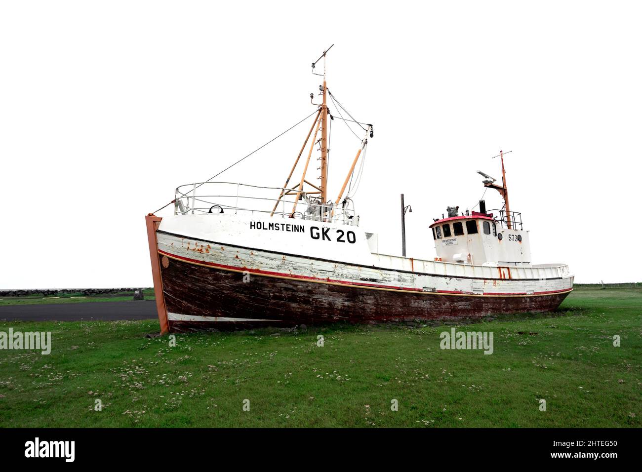 Historical fish trawler landed as an exhibition. Stock Photo