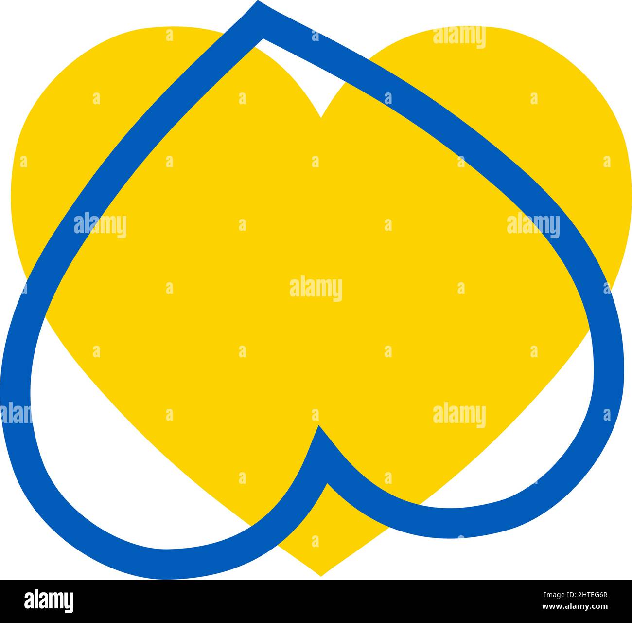 Two Hearts Yellow shape blue outline. Colors of Ukrainian flag. Vector illustration. Save Ukraine concept. Vector Ukrainian symbol, icon, button.-Supp Stock Vector