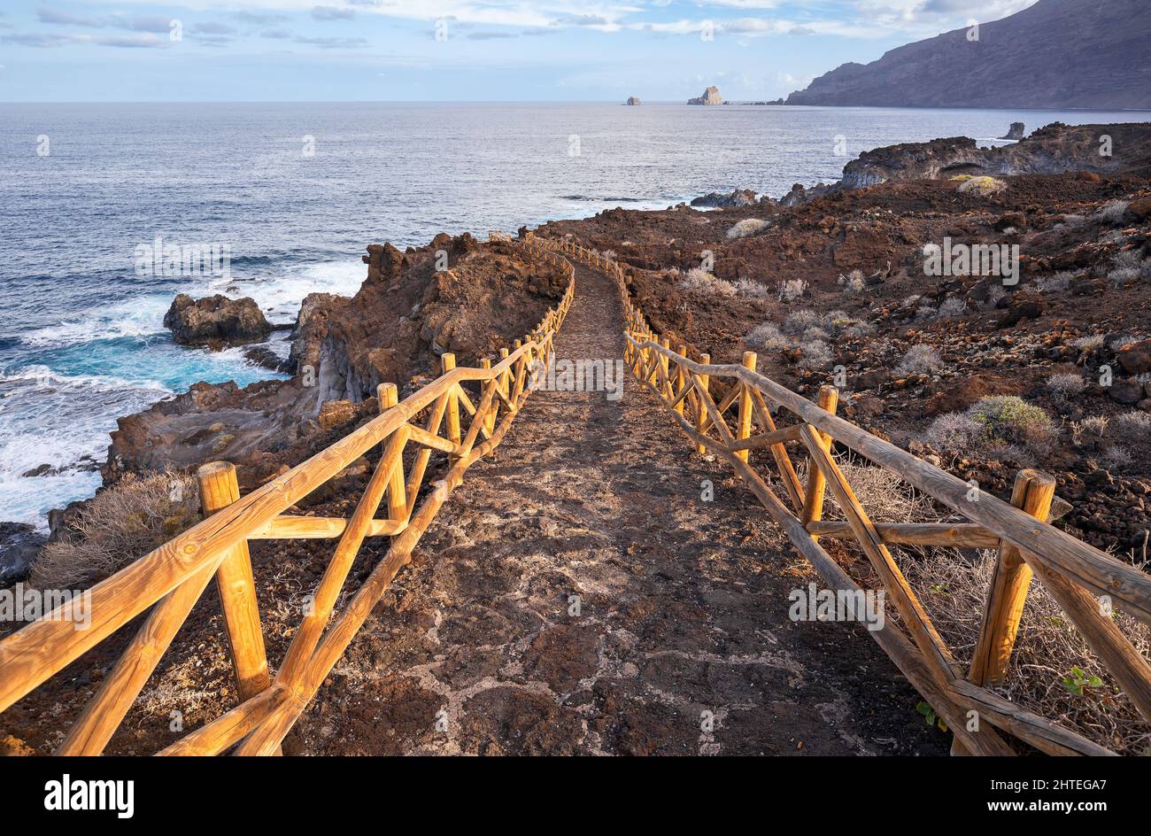 Way to beach Playa Charco los Sargos at El Hierro, Canary Islands in morning light Stock Photo