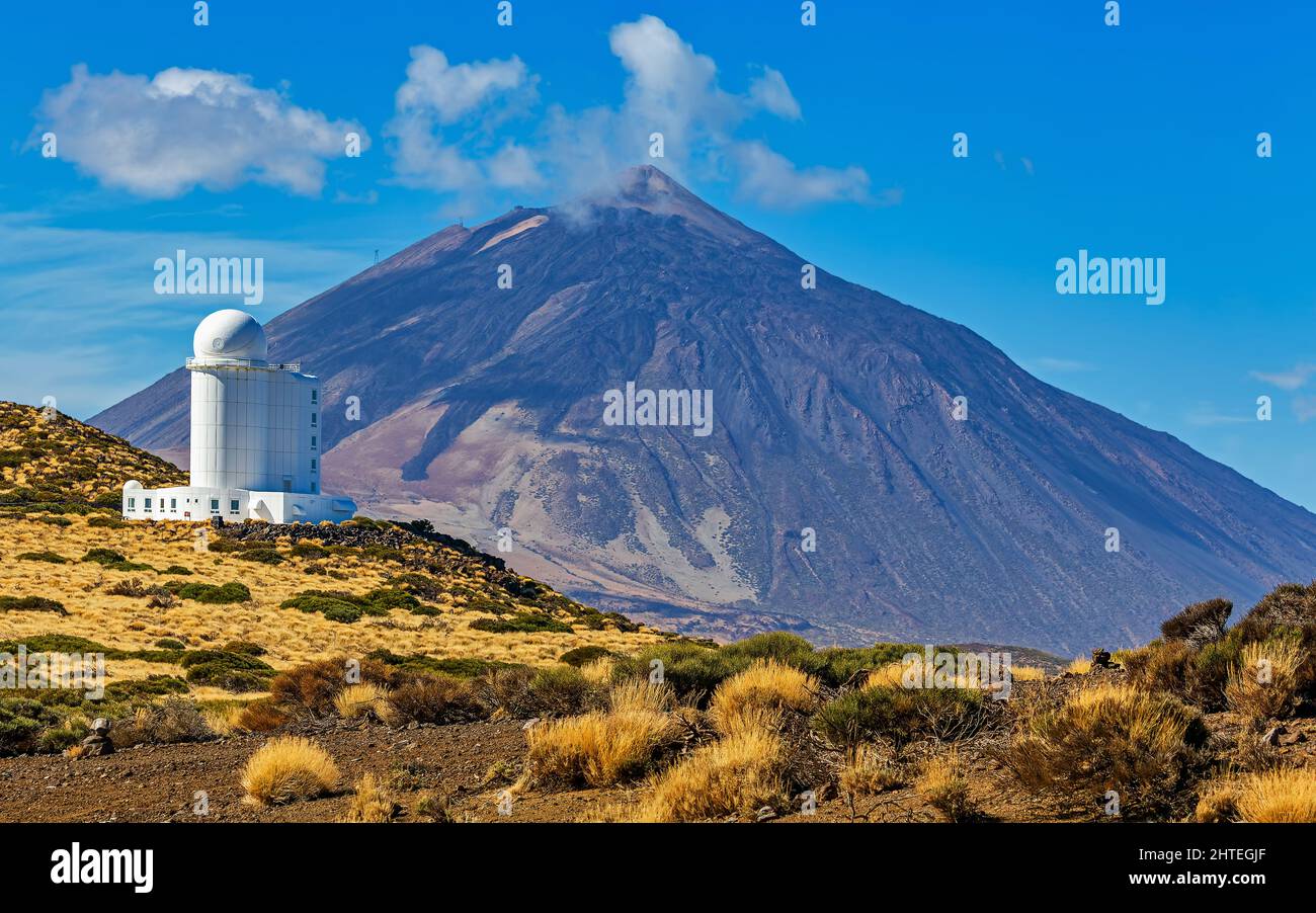 Teide Observatory in front of volcano Teide (Tenerife, Canary Islands) Stock Photo