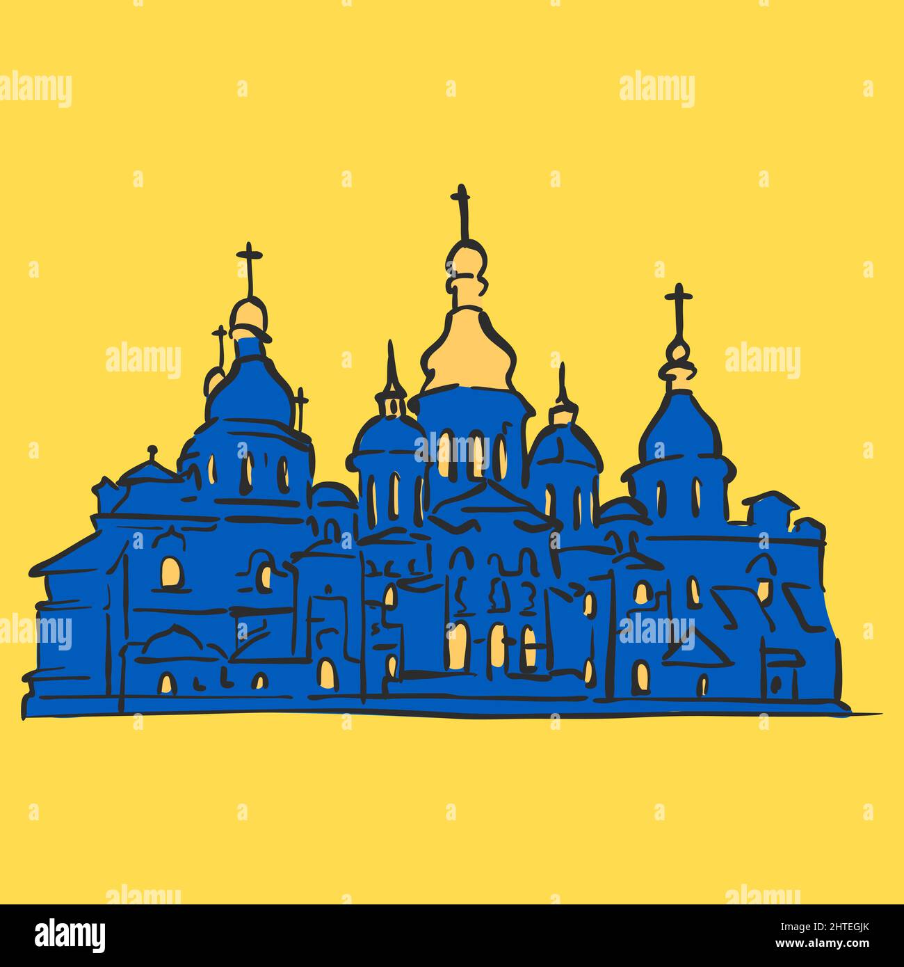 Saint Sophia Cathedral, Kyiv. Vector icon for web and print concepts in ukrainian colors. Freedom symbol, icon, button.-SupplementalCategories+=Images Stock Vector