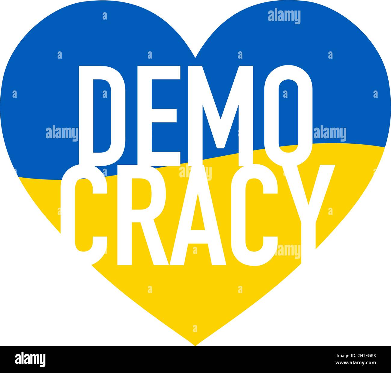 DEMOCRACY lettering on blue yellow heart. Support icon for Kyiv and Ukraine people. Stay Strong together. Patriotic symbol, icon.-SupplementalCategori Stock Vector