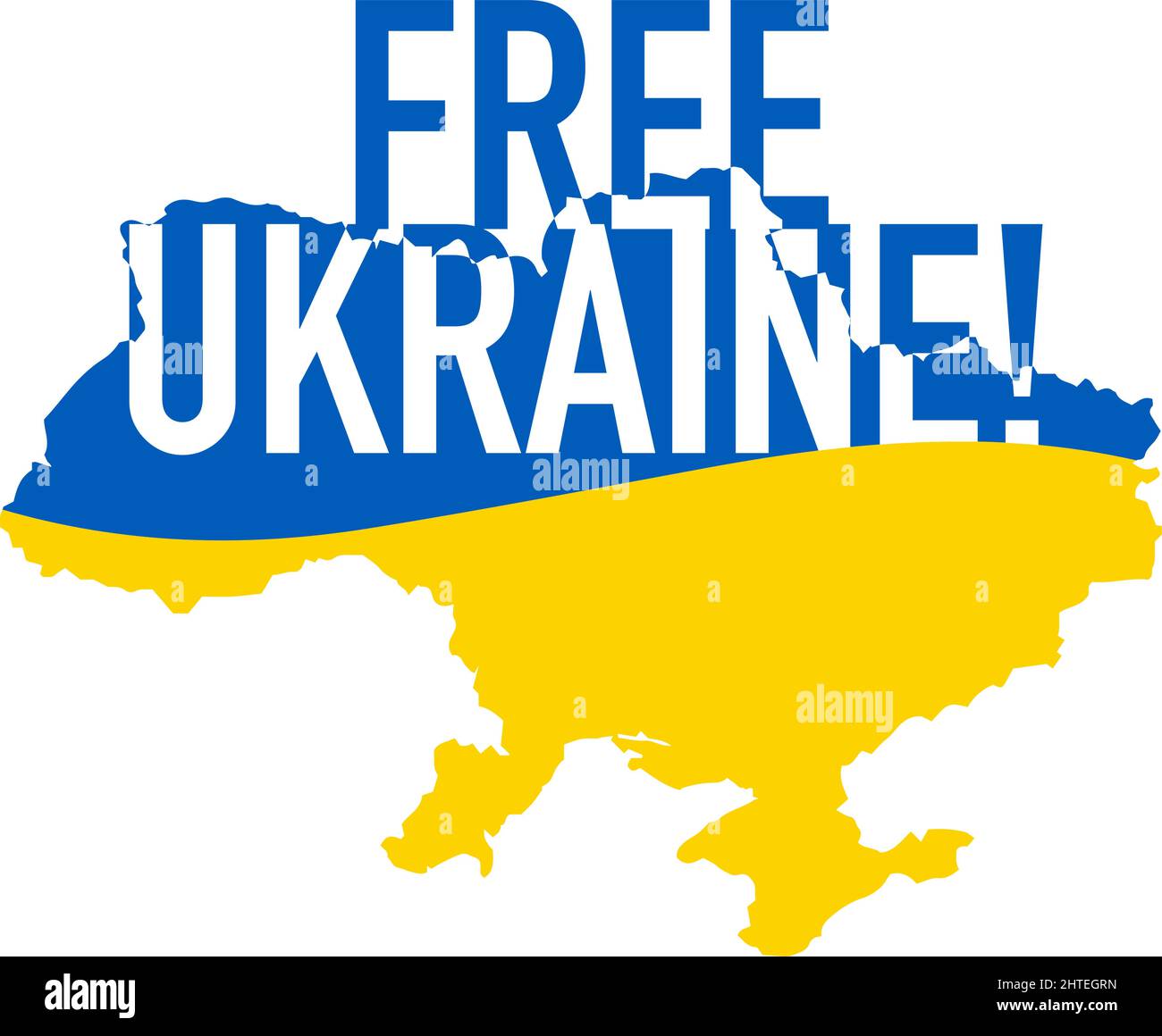 Free Ukraine Lettering on blue yellow map icon. Support icon for Kyiv and Ukraine people. Stay Strong together. Patriotic symbol, icon.-SupplementalCa Stock Vector