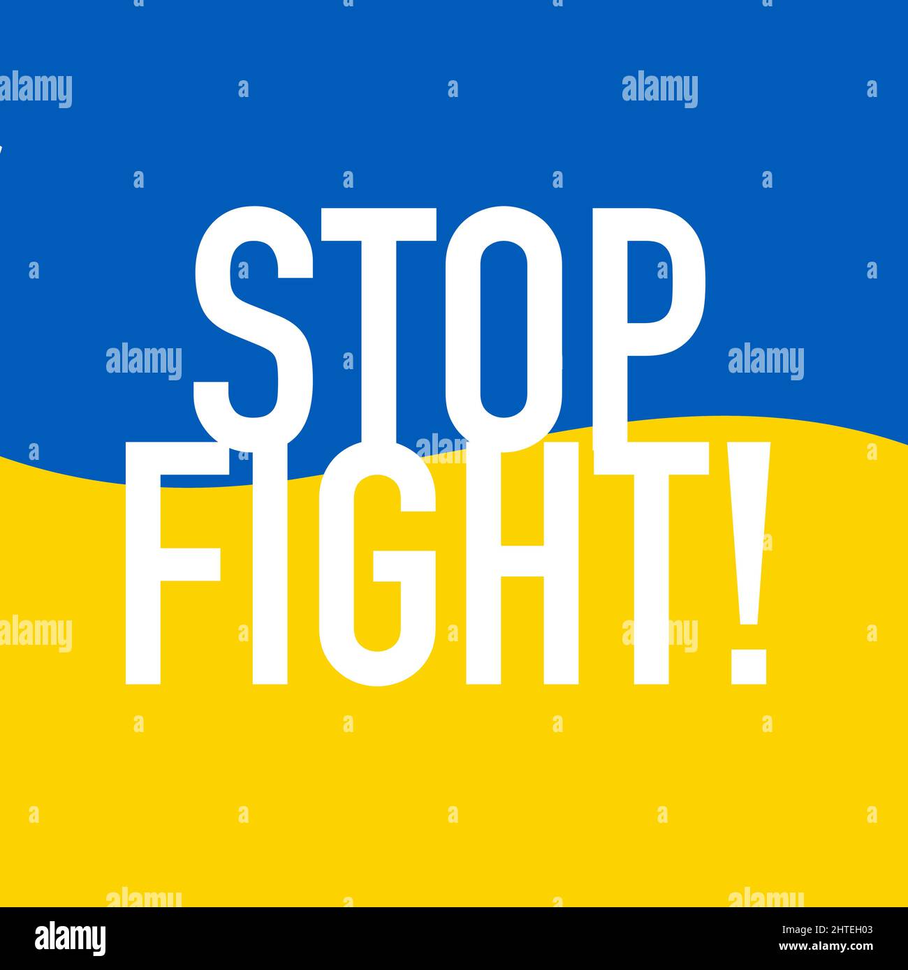 Stop Fight lettering on wavy flag badge. Support icon for people in Kyiv and Ukraine. Stay Strong together. Patriotic symbol, icon.-SupplementalCatego Stock Vector