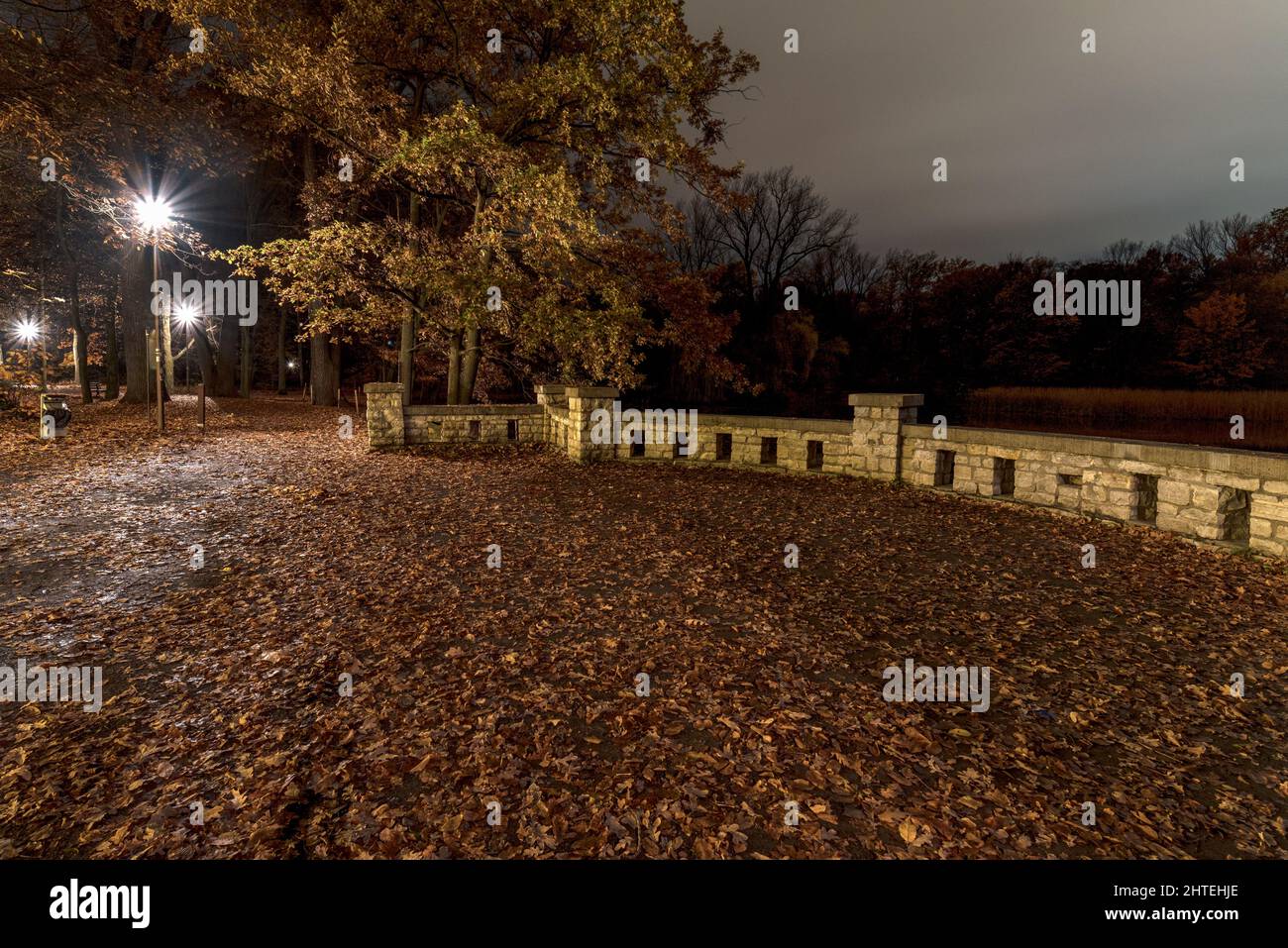 View of the park on the Bolko Island in Opole at night Stock Photo