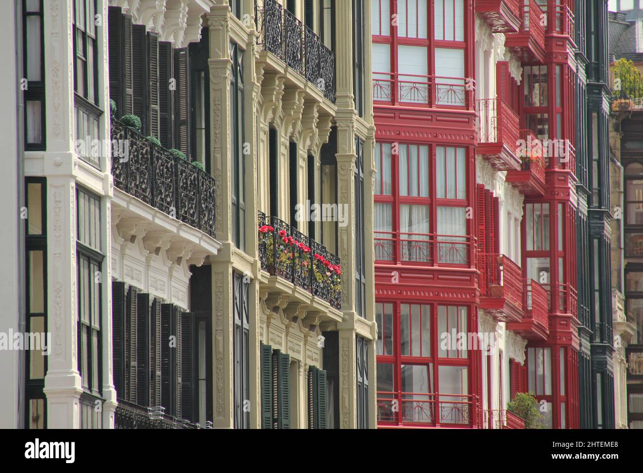 Photo of vintage old buildings in Bilbao town, Spain Stock Photo - Alamy