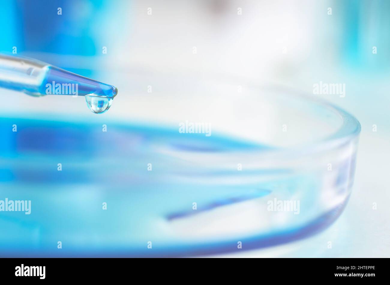 Medical background with laboratory pipette and petri dish, selective ...
