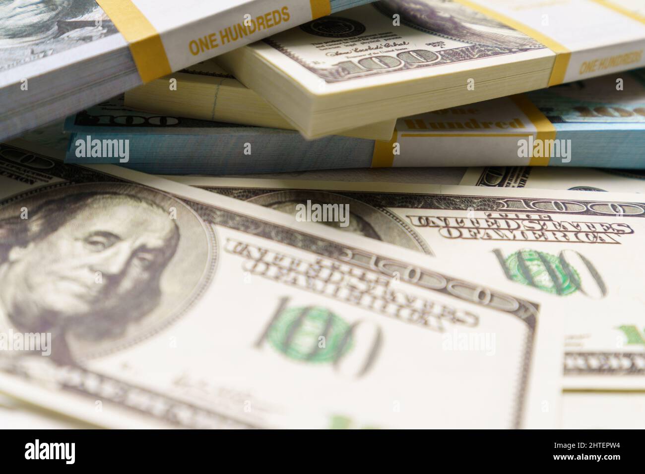Close-Up Of American One Hundred Dollar Bills Stock Photo