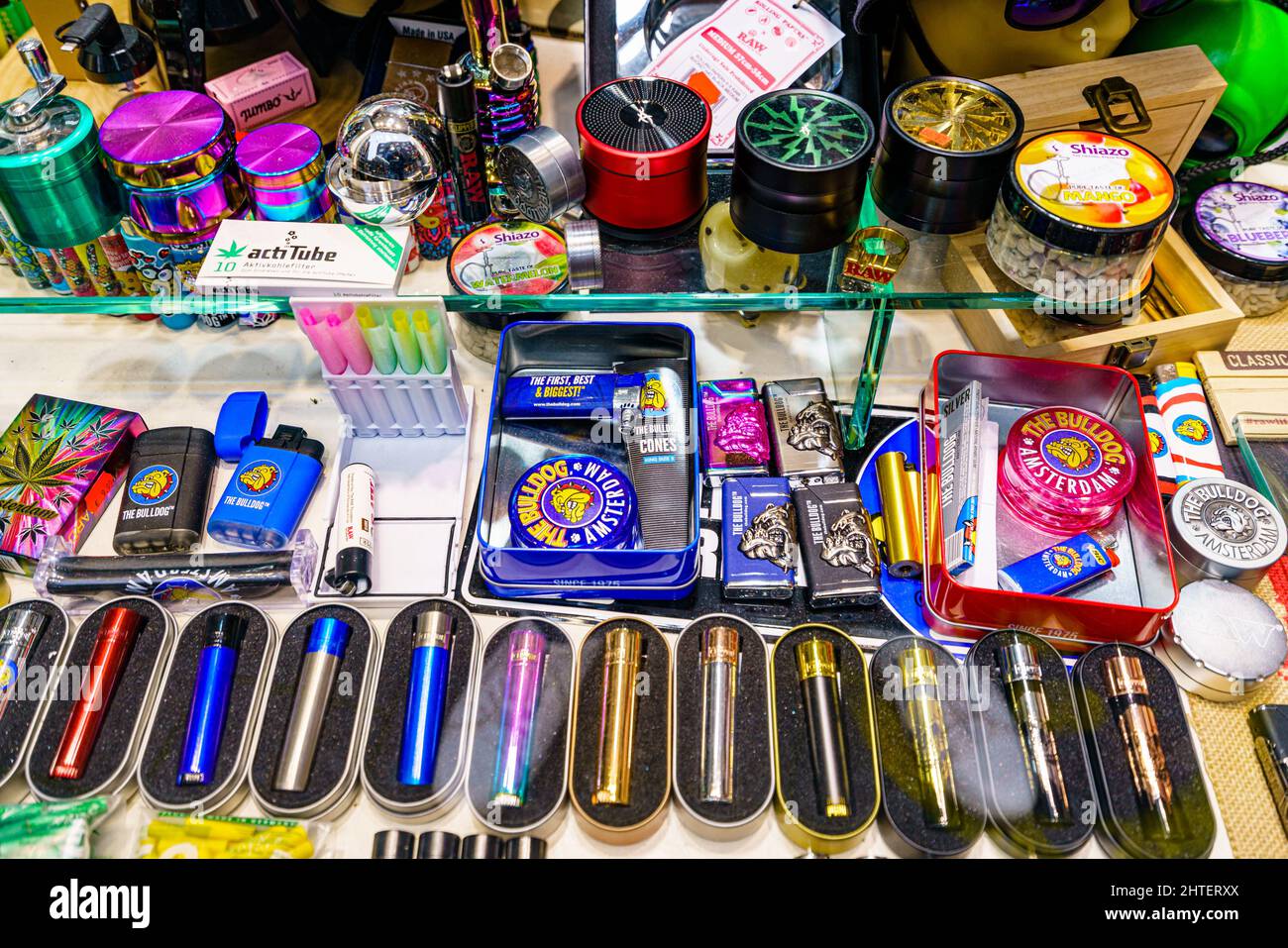 Amsterdam, Netherlands - 16 November, 2021: Cannabis smoking equipment for  sale in shop. Recreational use of cannabis is allowed in some countries but  Stock Photo - Alamy