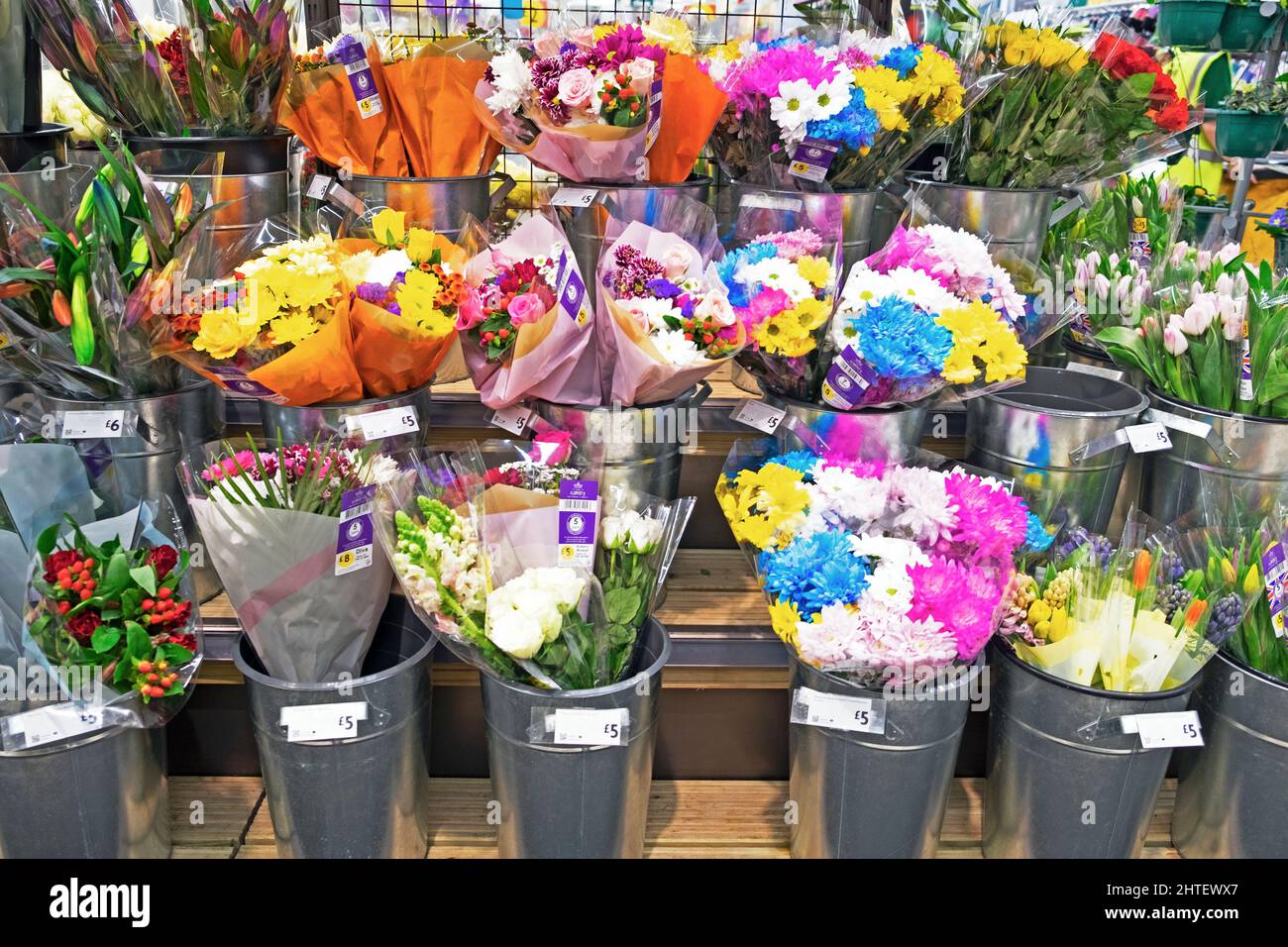 Floral florist display of cut flowers grown in British nurseries on