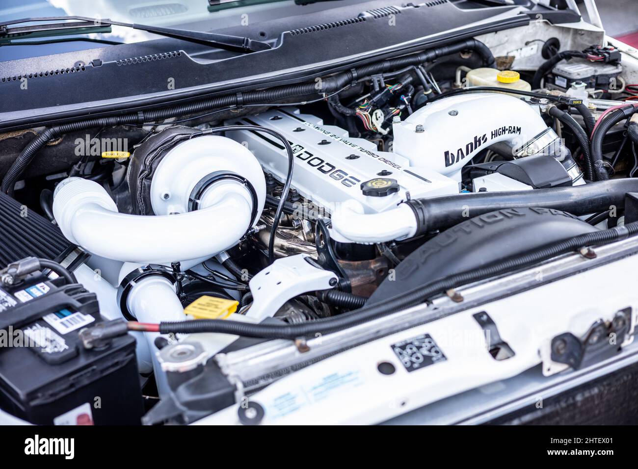 A closeup shot of engine bay photo of a Dodge cummins Stock Photo Alamy