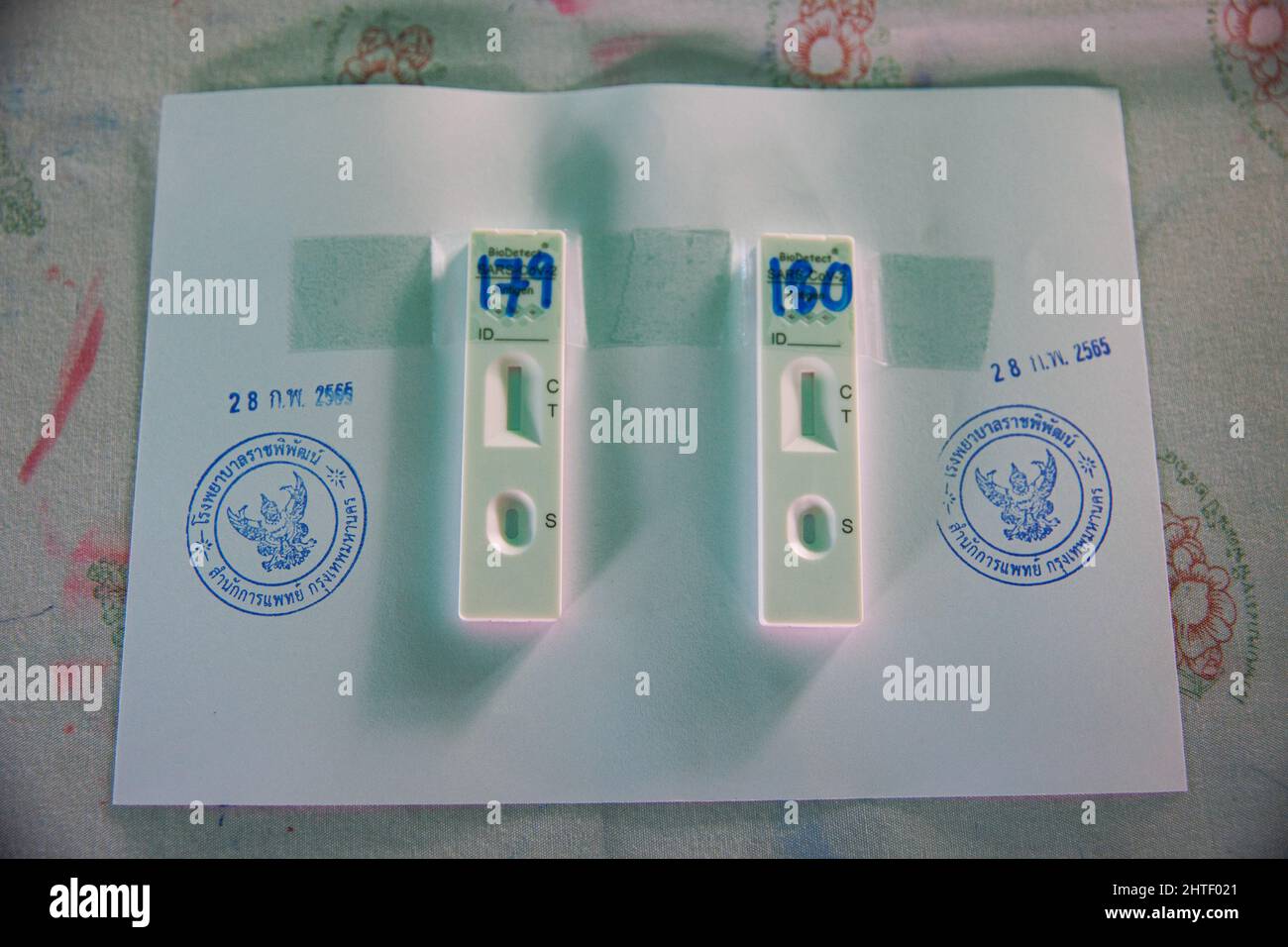 Bangkok, Thailand. 28th Feb, 2022. ATK (Antigen Test Kit) swab tests