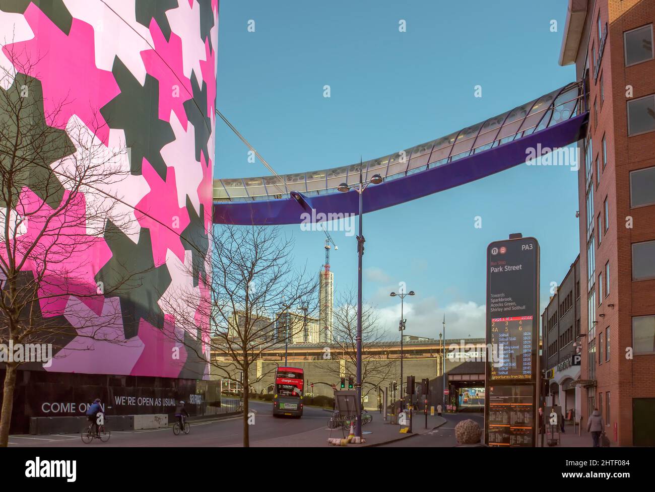During refurbishment the iconic silver discs of Selfridges Birmingham have been removed and replaced with a giant art wrap called Infinity Pattern 1. Stock Photo