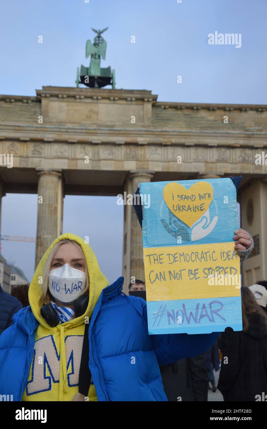 More than 100.000 participated in Berlin, Germany, in demonstration against Putin and Russia´s invasion of Ukraine - February 27, 2022. Stock Photo
