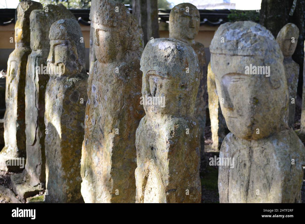 Ancient Buddhist statues from the Rakanji temple in Japan Stock Photo