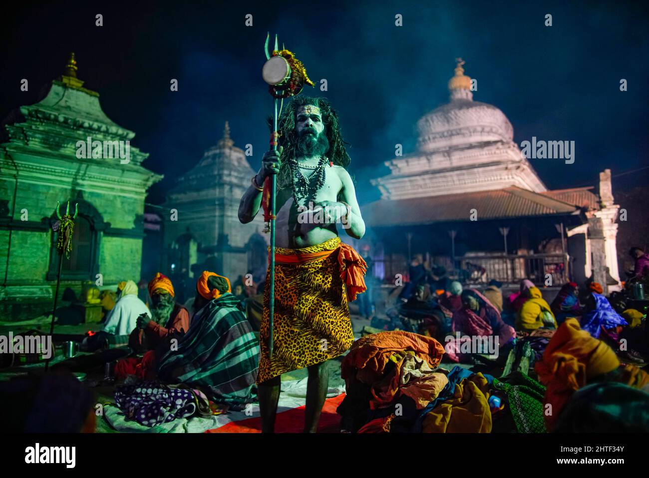 Kathmandu Nepal 28th Feb 2022 A Sadhu Holy Men And Followers Of Lord Shiva Exhales