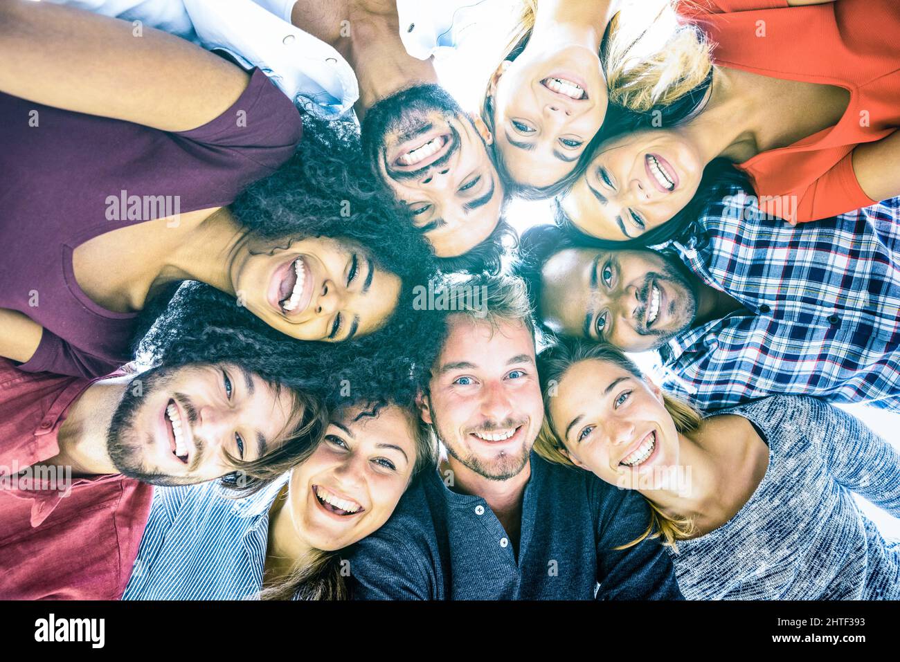 Multiracial Best Friends Millennials Taking Selfie Outdoors With Back 