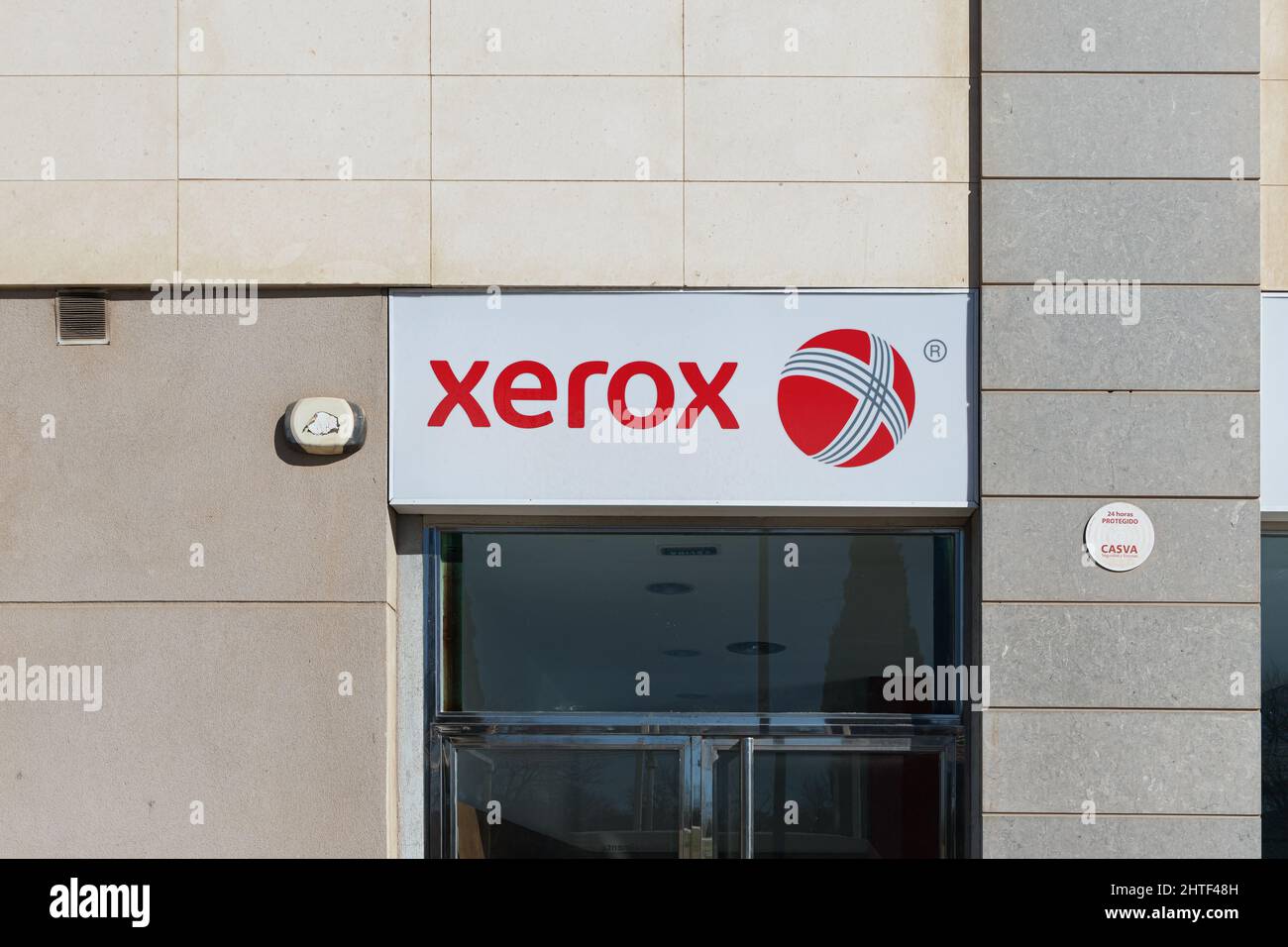 VALENCIA, SPAIN - FEBRUARY 22, 2022: Xerox is an American corporation that sells print and digital document products and services Stock Photo