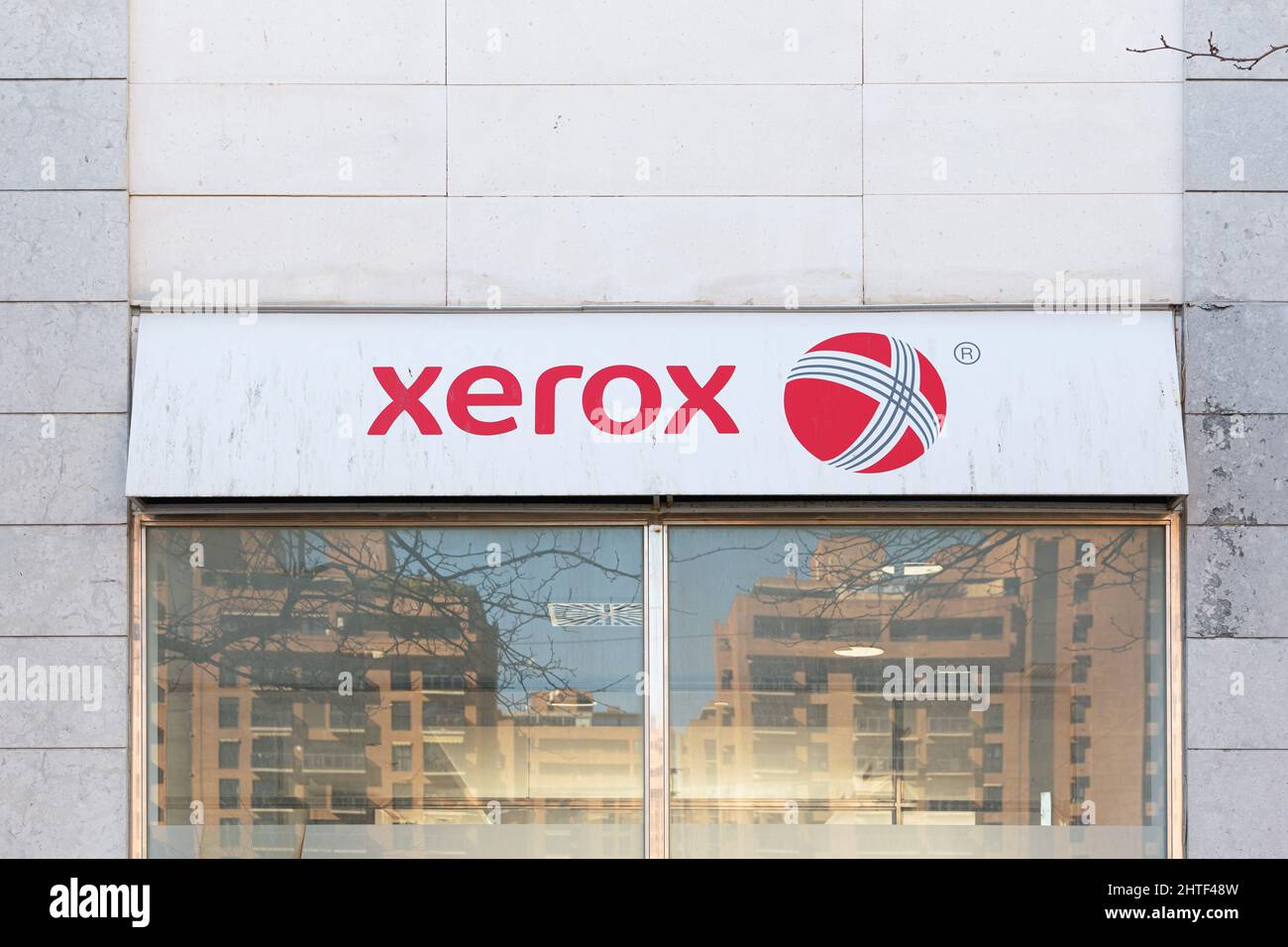 VALENCIA, SPAIN - FEBRUARY 22, 2022: Xerox is an American corporation that sells print and digital document products and services Stock Photo