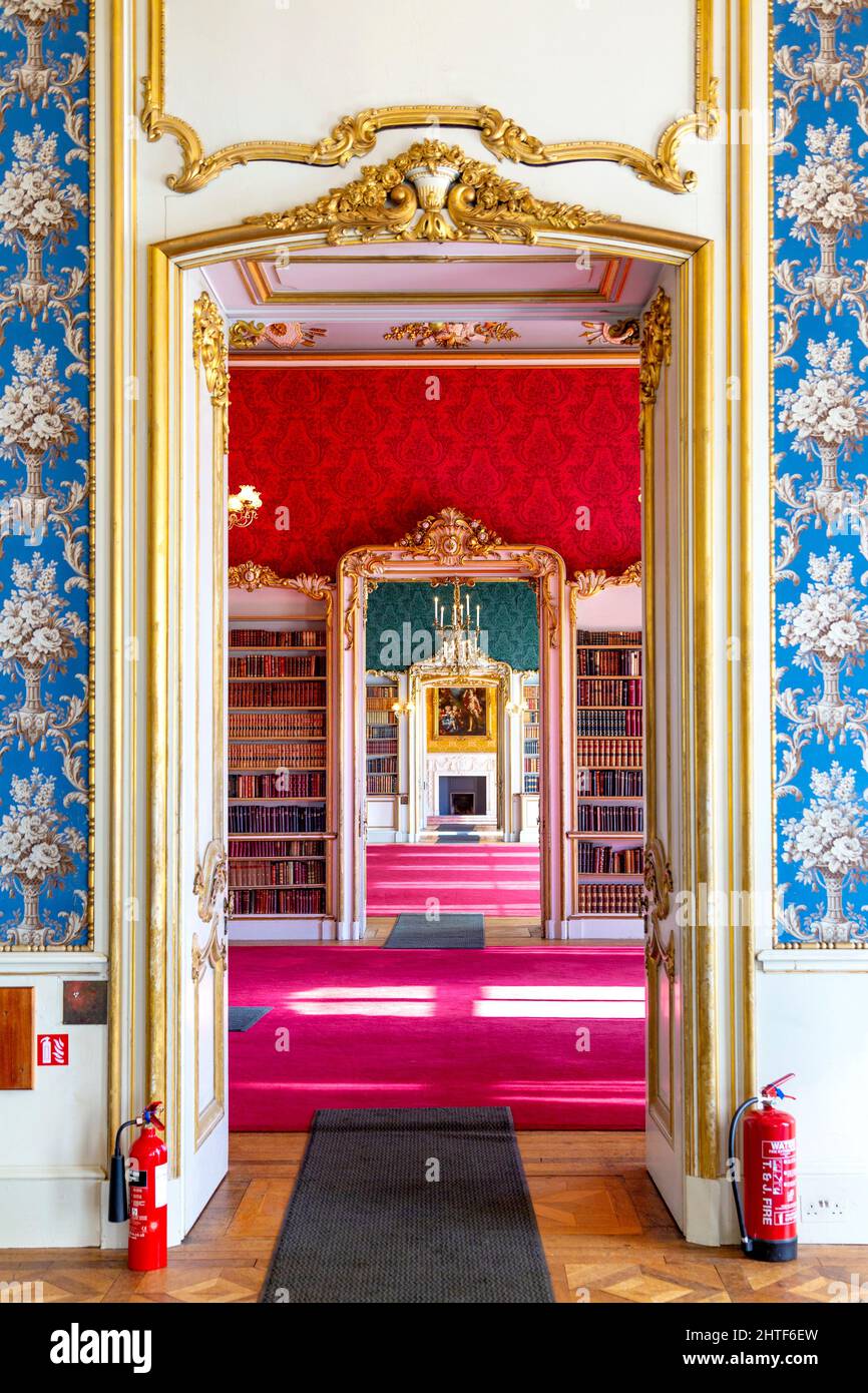 View through the colourful French-style rococo revival rooms at Wrest House, Wrest Park, Bedfordshire, UK Stock Photo