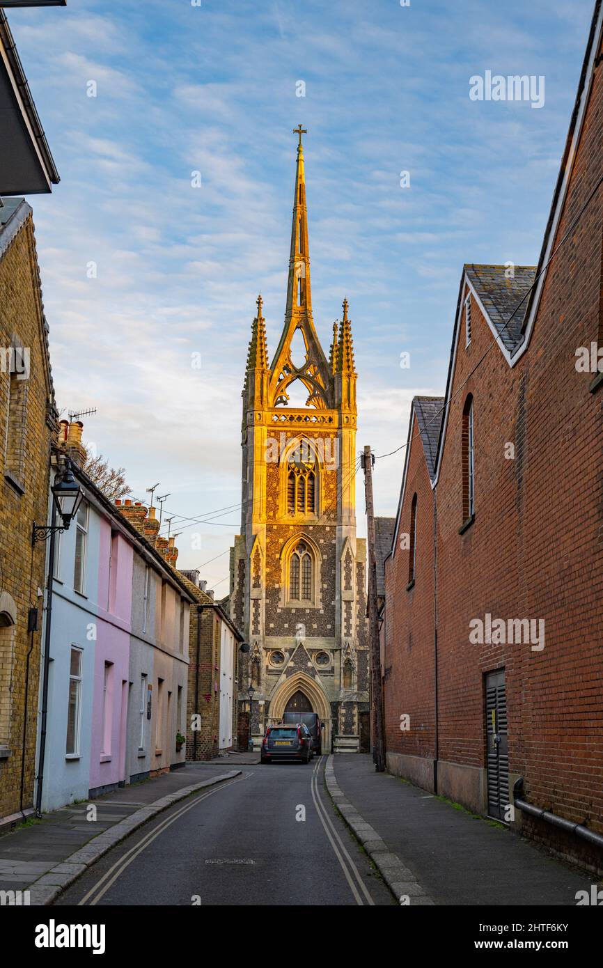 Church St and St Mary of Charity Church in Faversham Stock Photo