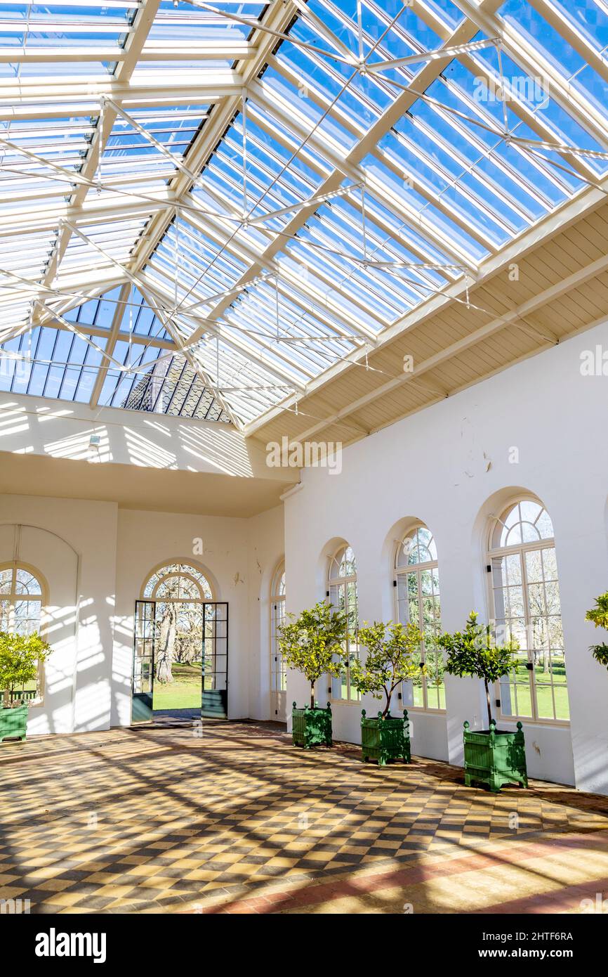 Interior of the 19th century Orangery by Thomas Philip, 2nd Earl de Grey and James Clepham at Wrest Park, Bedfordshire, UK Stock Photo