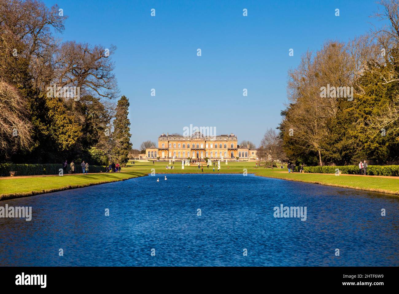 Looking down Long Water towards Wrest House at Wrest Park, Bedfordshire, UK Stock Photo