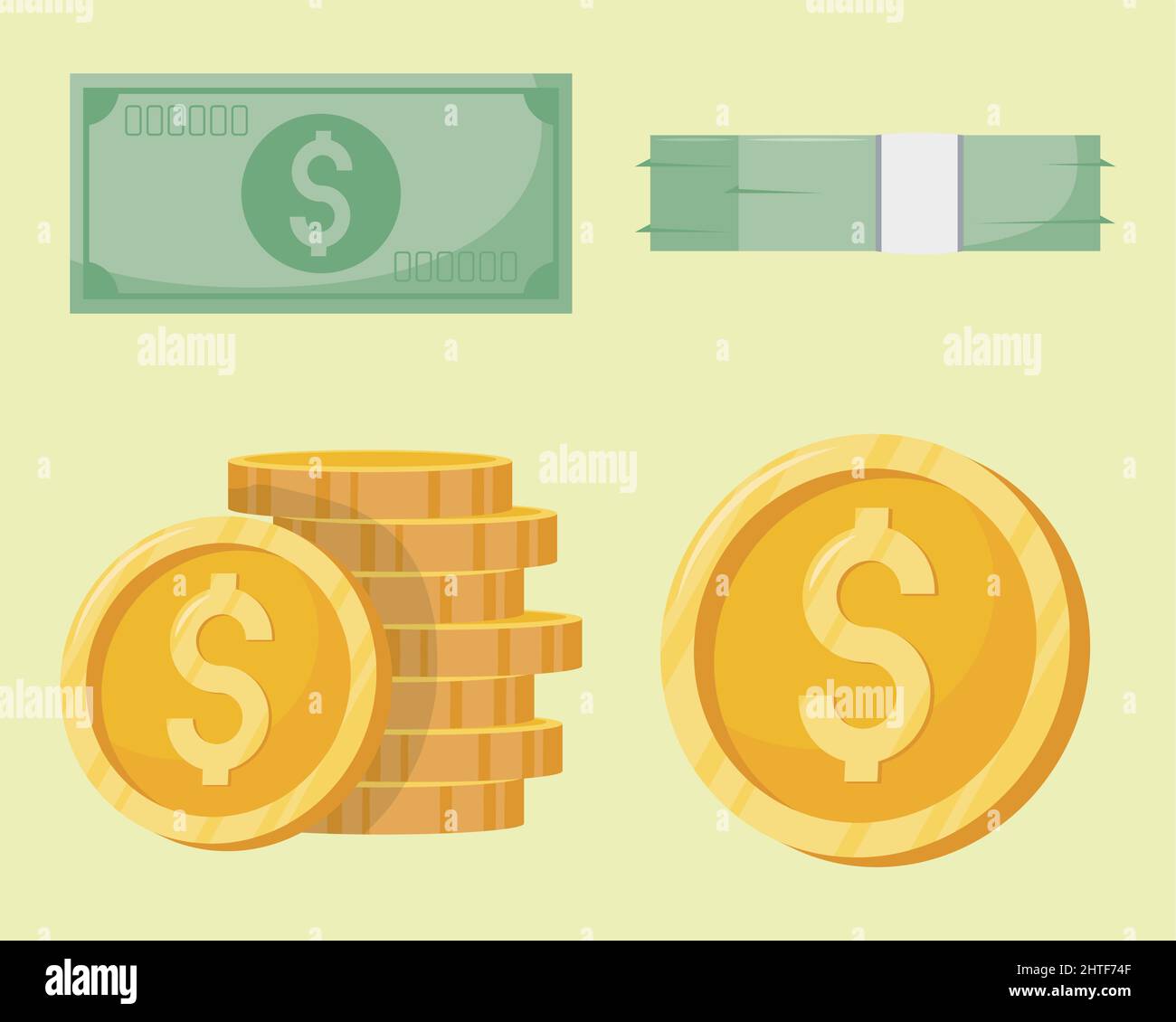 bills and coins dollars icons Stock Vector Image & Art - Alamy