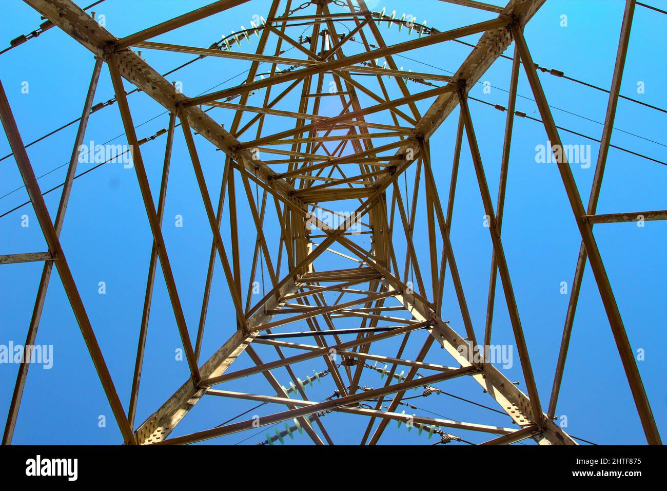 Low angle of a Transmission tower Stock Photo - Alamy