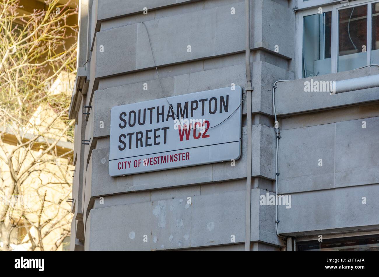 Street sign for Southampton Street in Covent Garden,City of Westminster, London, UK Stock Photo