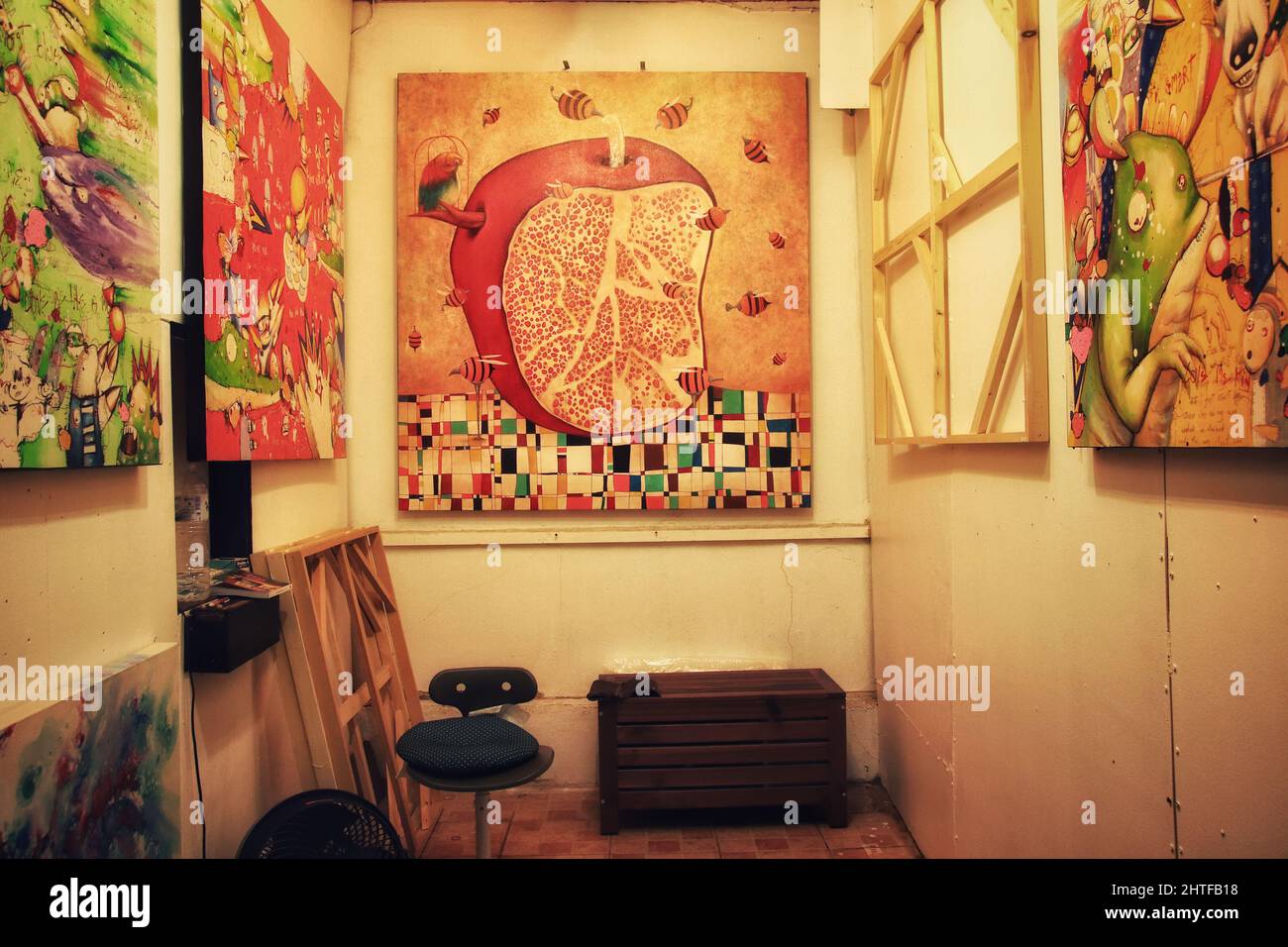 Art and paintings for sale displayed in Chatuchak Weekend Market in