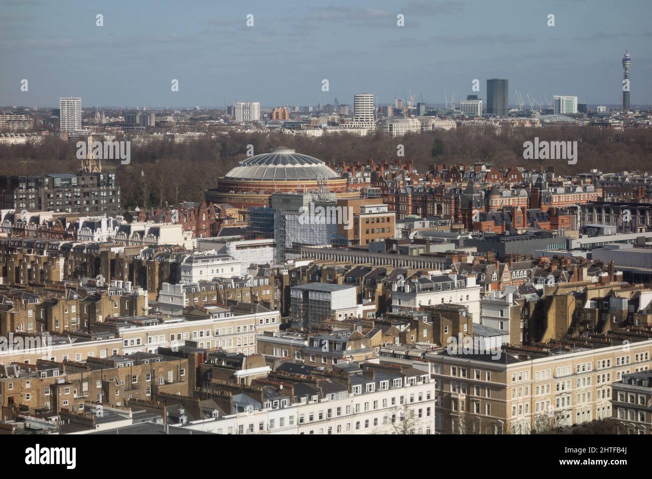Residential and mixed-use property surrounding The Royal Albert Hall and Albert Memorial in west London Stock Photo