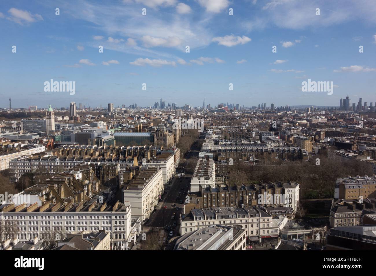 The London skyline and property surrounding Cromwell Road and the Natural History Museum in west London. Stock Photo