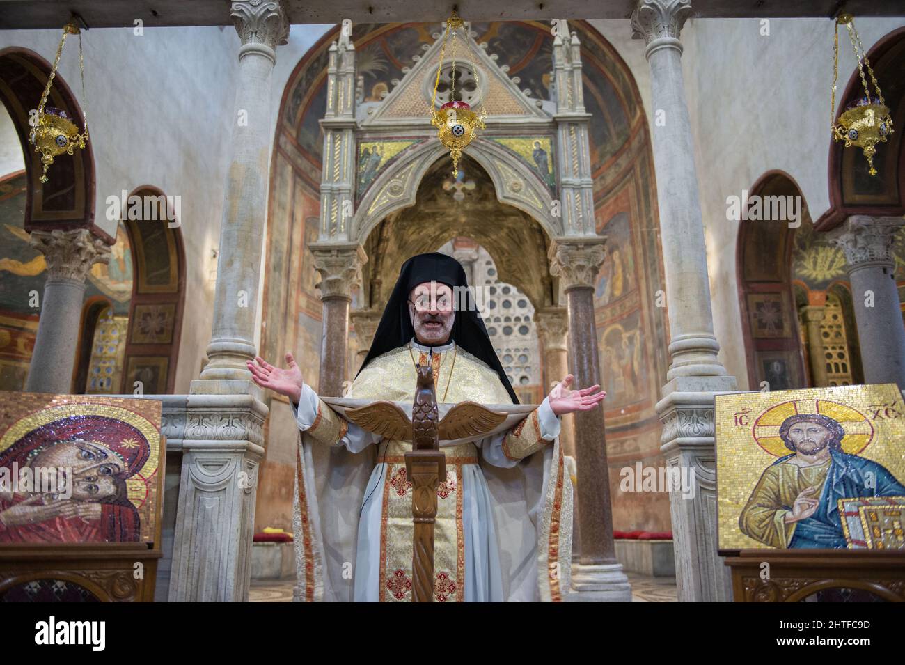 Rome, Italy 15/02/2015: Father Mtanious Hadad, Basilian religious and rector of the Basilica of Santa Maria in Cosmedin is a reference point for the Arab-speaking Catholics who live in Rome. Major concern to the Archimandrite of Greek-Melkite Catholic Church of the Byzantine rite is peace in Syria, Iraq and Middle East. ©Andrea Sabbadini Stock Photo