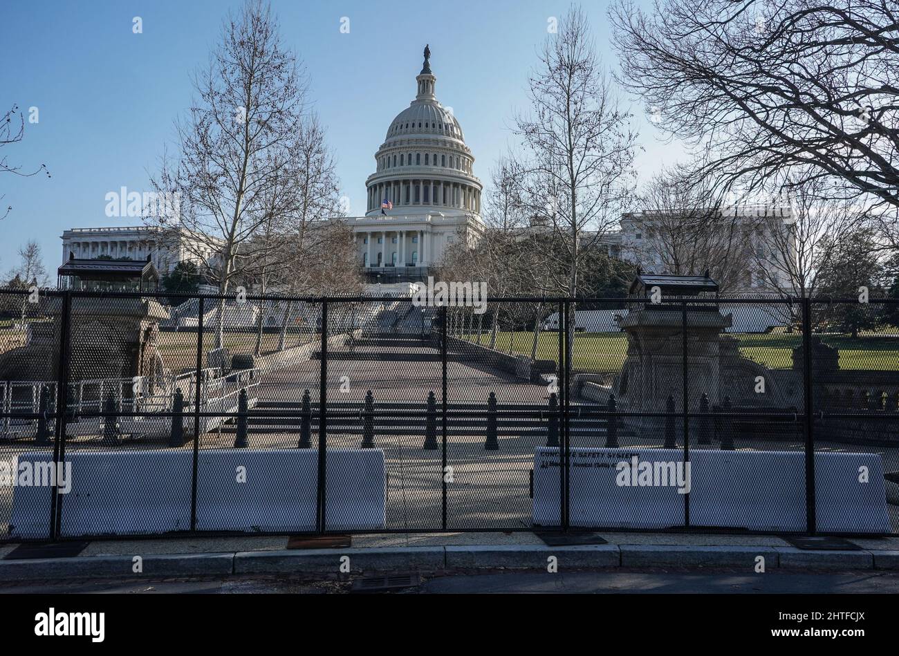 Washington, United States. 28th Feb, 2022. Fencing sits in place around