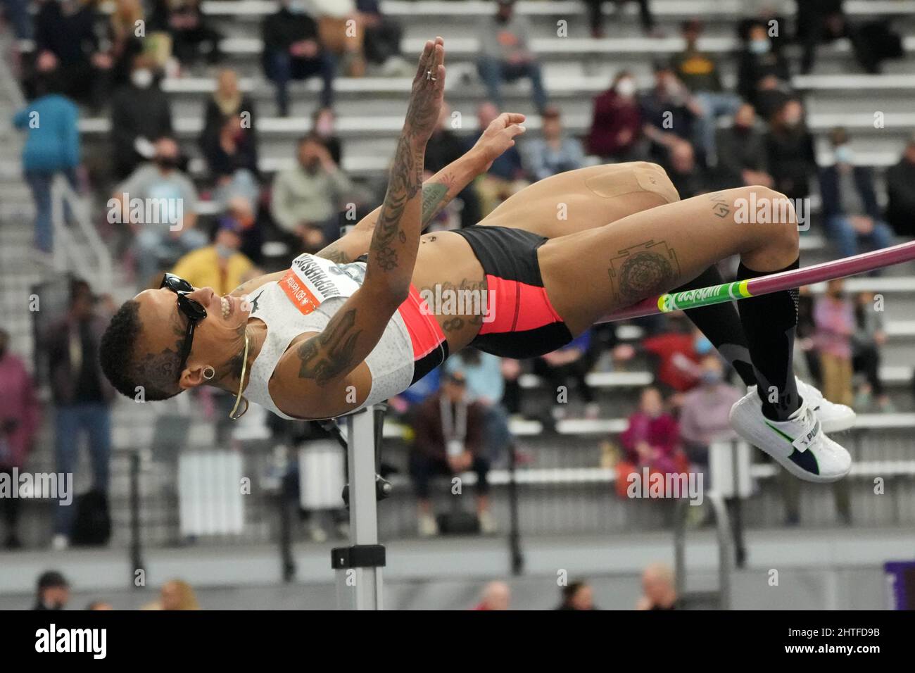 Inika McPherson places fifth in the women's high jump at 60 3/4 (1.85m