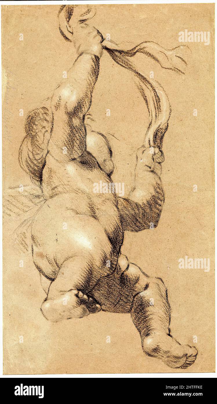 Sir Joshua Reynolds -  Sketch Putto Holding Sash both Hands Seen Below Stock Photo