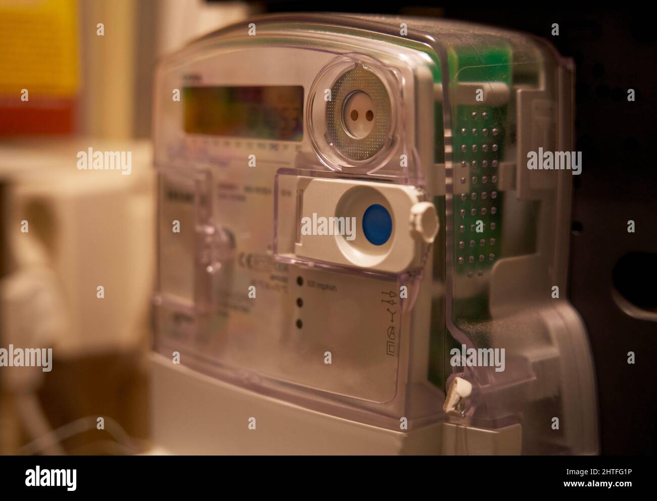 Close up of a smart electricity meter in the fuse box Stock Photo
