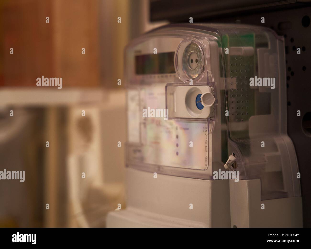 Close up of a smart electricity meter in the fuse box Stock Photo