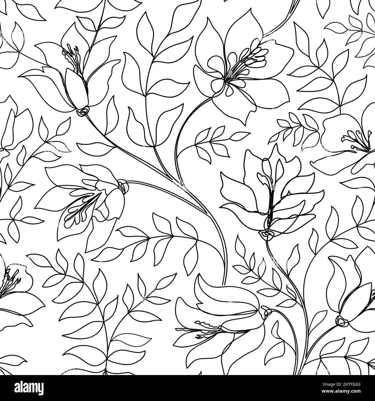 Floral seamless line art pattern. Flower outline background