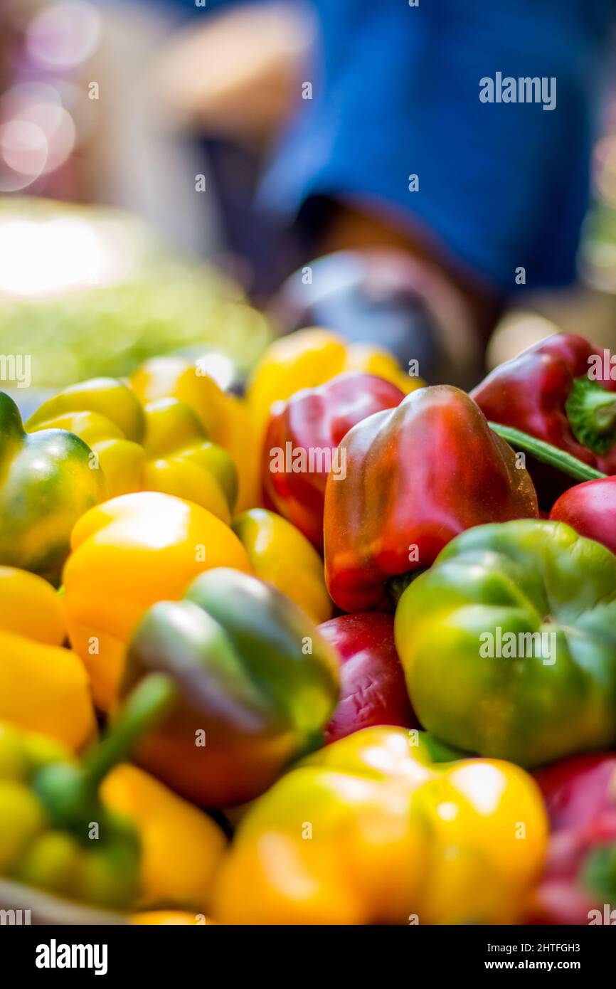 Colorful bell peppers for sale at the street market Stock Photo - Alamy